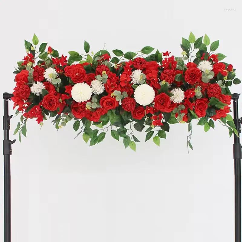 Decorative Flowers 100cm Luxury White Rose Artificial Flower Row Wedding Table Centerpiece Backdrop Wall Arches Decor Party Stage Floral