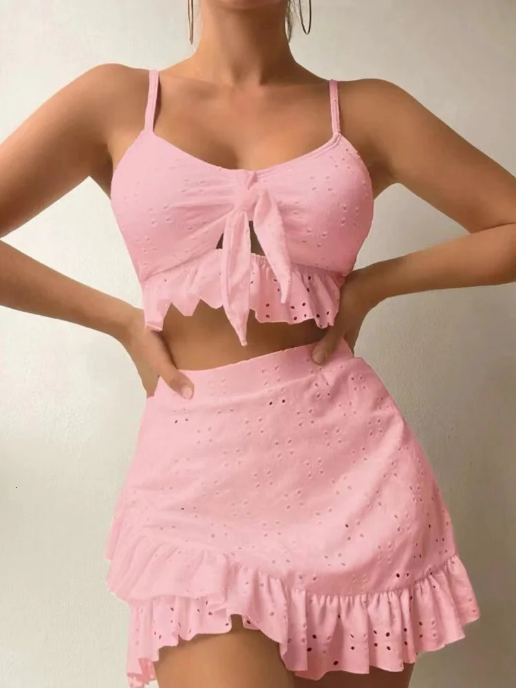 Sexy White Ruffle Bikini Women Three Pieces Swimsuit Brazilian Swimwear Female Beachwear Thong Bathing Suit Mini Biquini 250306