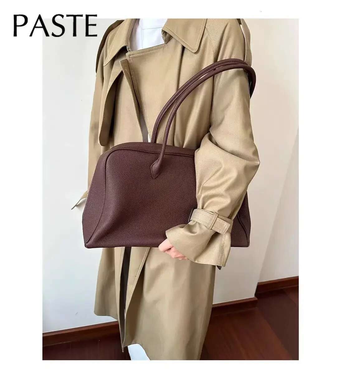Simple Imported Cow Leather Large Tote Business Style Commuter Office Ladies Armpit Shoulder Bag All-Match Travel Handbag