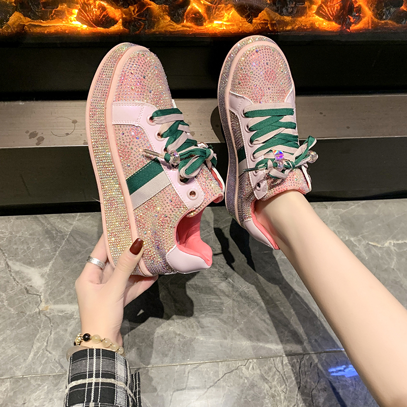 Women's Designer Shoes Luxury Platform Sneakers Top Quality Sneakers Women Skating Shoes Crystal Fashion Shiny Women's Casual Shoes Lace up 