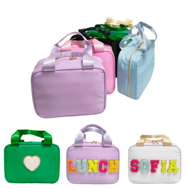 Nylon Preppy Lunch Box Large Insulated Lunch Bag Reusable Lunch Tote Bag Preppy LunchBag for School Travel Picnic 250306