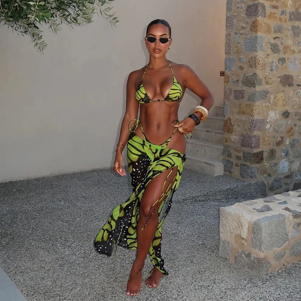 Sexy 3 Pieces Bikinis Swimsuit For Women Print Swimwear Brazilian Bikini Set Biquini Female Swimuits Beachwear 250306