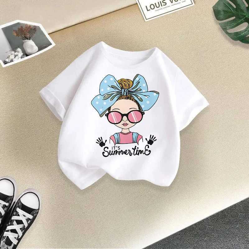 2024 Childrens clothing summer Fun Girl print T-shirt childrens fashion short sleeved T-shirt round neck top for girlsT250306