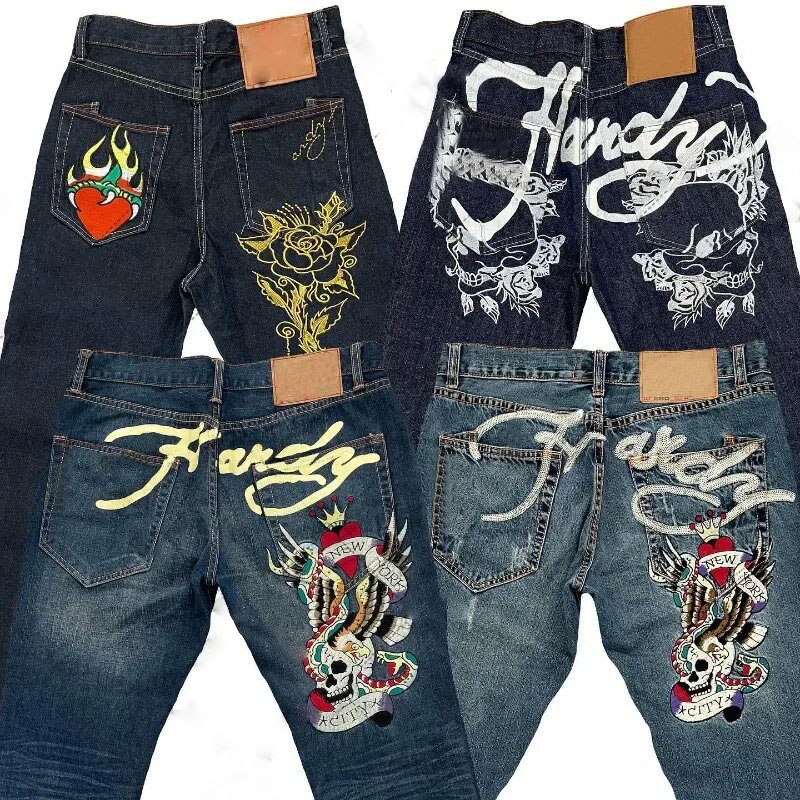 Mens Designer Jeans Pants Harajuku Y2k High Street Hip Hop Jeans Skateboard Streetwear Rock Revival Embroidery Graphic Denim
