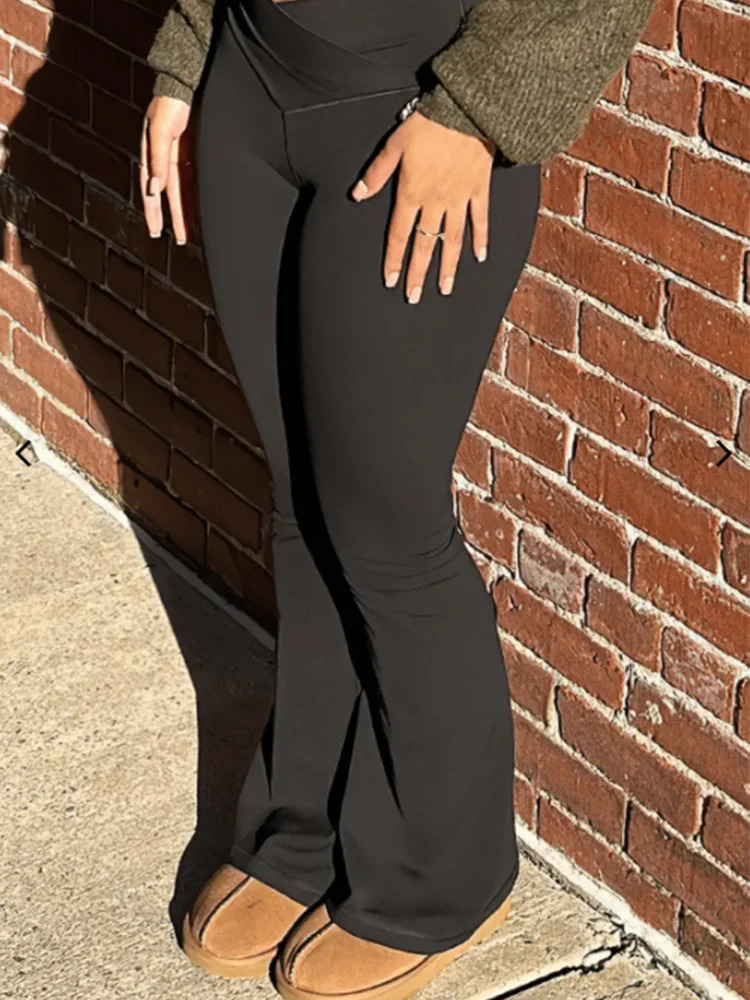 Flared Leggings Crossover V Waist Womens Yoga Pants Control Tummy High Breathable Wide Leg Casual Elegant Trousers 250306
