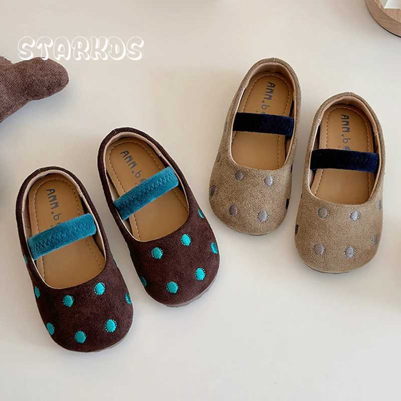 Cute Polk Dot Embroidery Ballet Flats For Kids Girls Autumn Cosy Microfiber Ballerina Shoes Baby Child Soft Elastic Band LoafersT250306