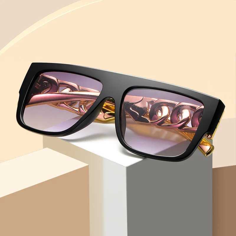 New Trend Sunglasses for Women Fashion Hip Hop Punk Gold Necklace Sun Glasses for Men Luxury Brand Design Eyeglasses Uv400XJ250306