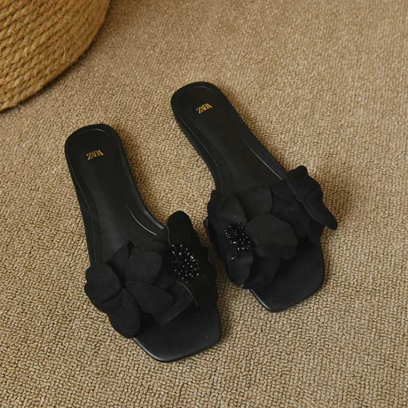 ZASMER Plus Size Wens Slippers 2024 Korean style Fi external slider elegant floral womens flat slider Chaussure women Y250306