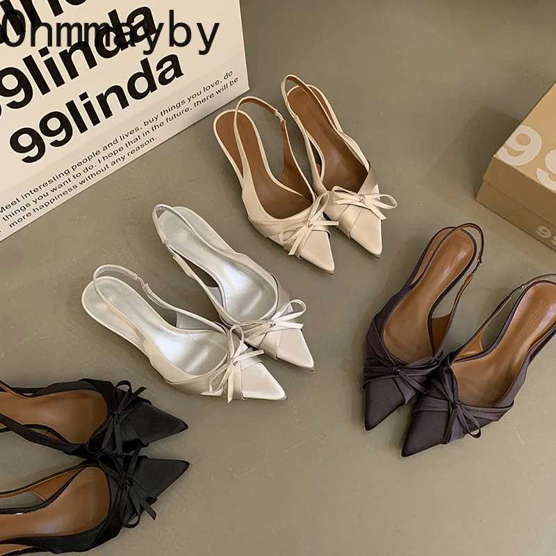 Summer High Heel Knot Win Sandals Fi Pointed Toe Singbacks Shoes Ladies Elegant Dancing Party Pumps Y250306