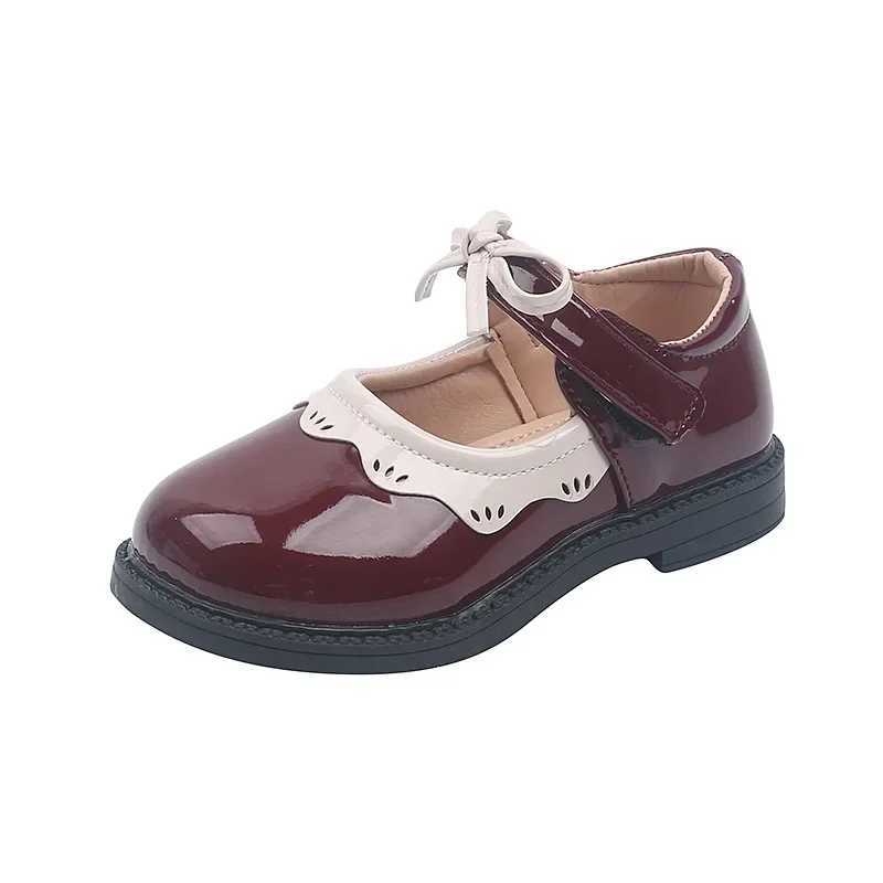 Girls Princess Flat Shoes Elegant Patent PU Bowknot Children Casual Shoes 21-35 Toddler Kids Single Shoe Wine Red BlackT250306