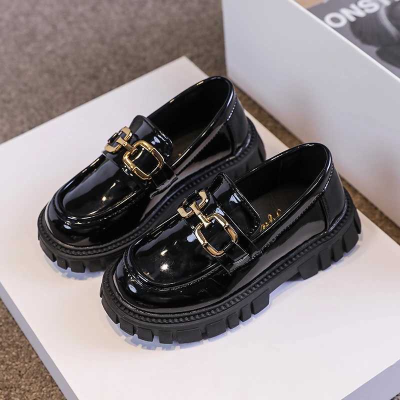 Laofers for Children Platform Black Patent Leather Chain Fashion Boys Girls Flat Shoes Four Season Elegant 26-36 Kids ShoeT250306