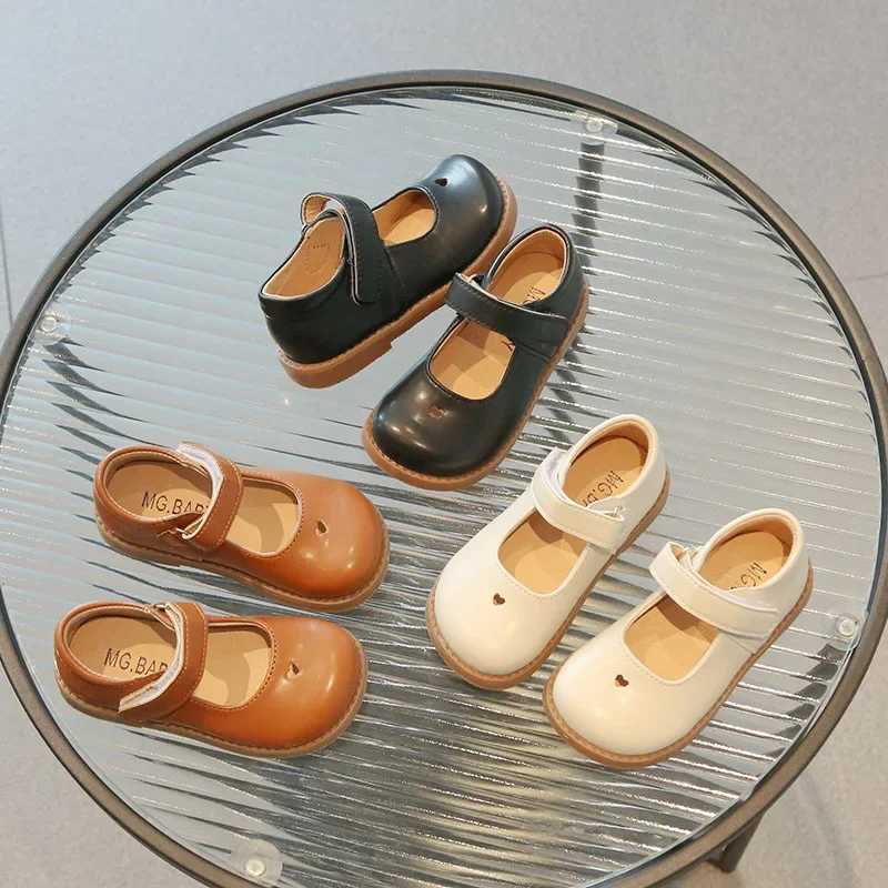 Girls Shoes 2024 Spring Autumn Children School Shoes Girls Mary Janes Flats Toddler Soft PU Leather Shoes For Girl Brown BlackT250306