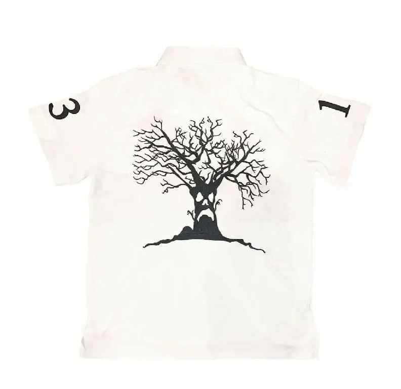 Streetwear White Polo T-shirt Womens Harajuku Alphabet Ghost Tree Pattern Embroidered T-shirt Gothic Y2K Cotton Short Sleeve X250306