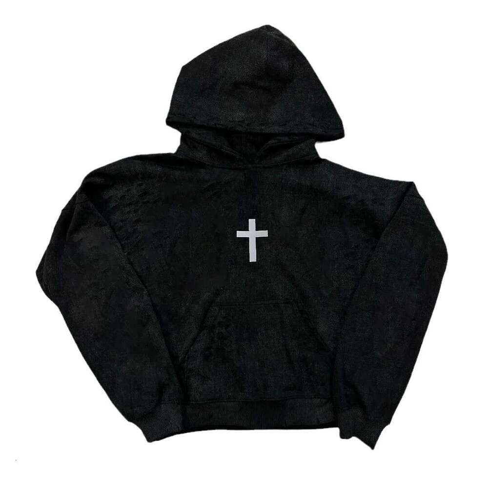 American fashion trend autumn and winter hooded cross patch embroidered jacket loose lazy hoodie