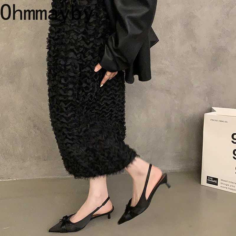 Summer High Heel Knot Win Sandals Fi Pointed Toe Singbacks Shoes Ladies Elegant Dancing Party Pumps Y250306