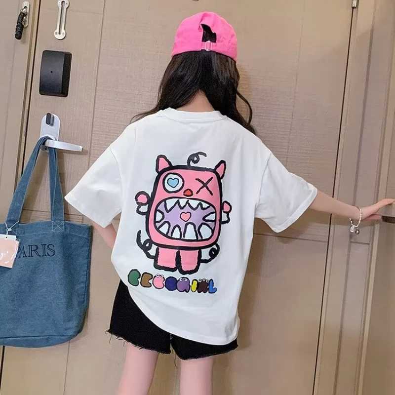 2023 Summer Kids Clothes Sweet Cool Girl T Shirt Short Sleeve Tops 100% Cotton FashionStreet style O-Neck T-shirt for ChildrenT250306
