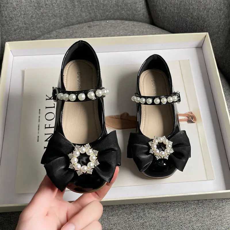 Girls Mary Janes Pearl Elegant Party Luxury Kids Princess Shoe Flat Patent Leather Shallow Wedding Children Single Shoe 26-36T250306
