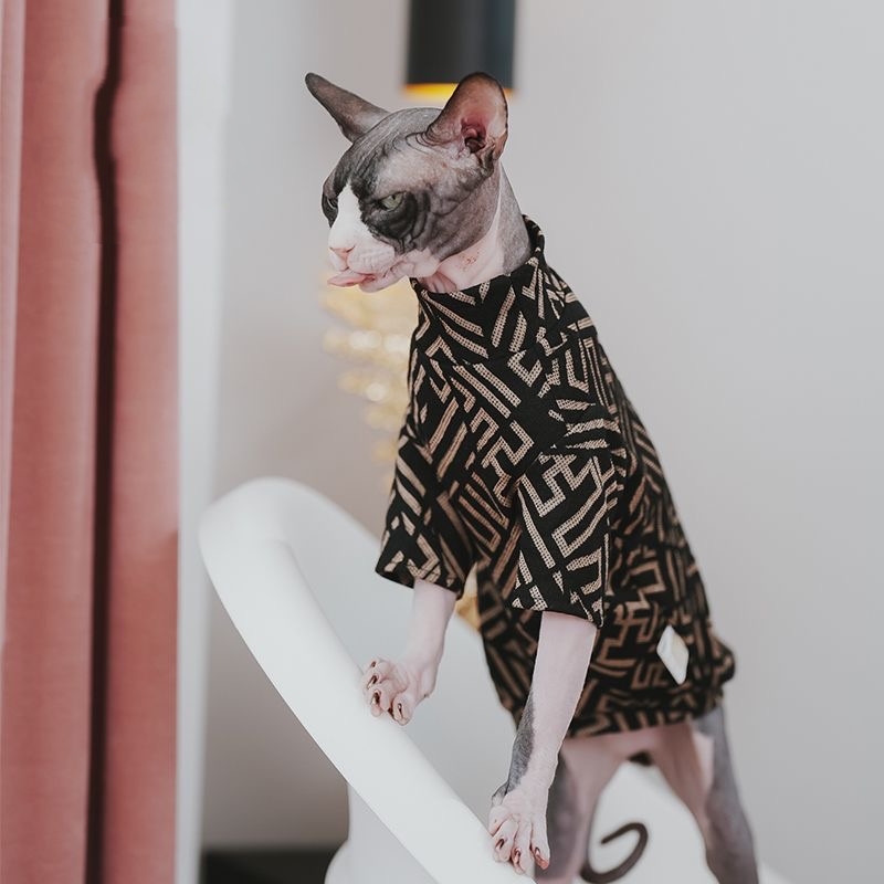 Designer Style Sphynx Hairless Cat Fashion Breathable Summer Cotton Shirts Pet Clothes,Round Collar Vest Kitten Shirts, Hairless Cats Apparel XL