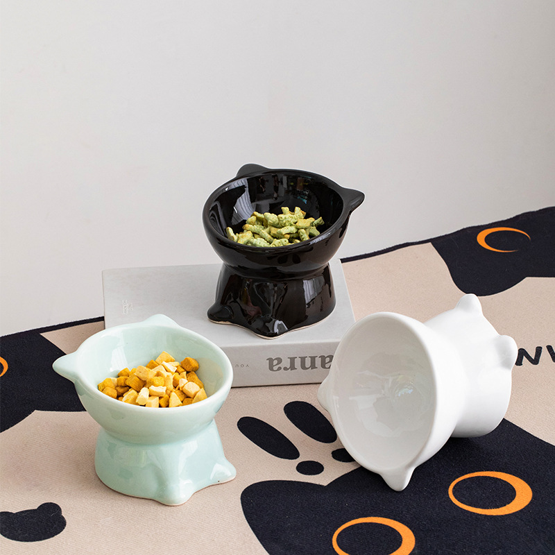 Ceramics Raised Cat Bowl Tilted 15 Degrees Elevated Cat Food and Water Bowls Anti Vomit Kitten Food Dishes Pet for Cats and Small Dogs Pink J1