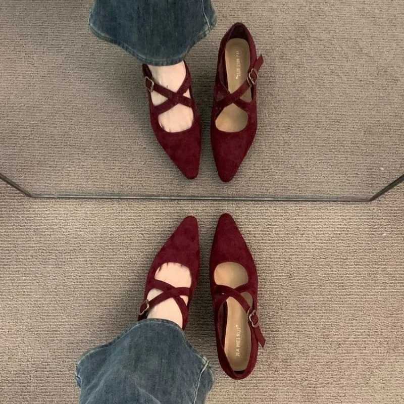 Pointed Toe Wen Mid H Shoes Suede Shallow Sandals Wan Trend Elegant Party Pumps Shoes Dress New Brand Womens Shoes Y250306