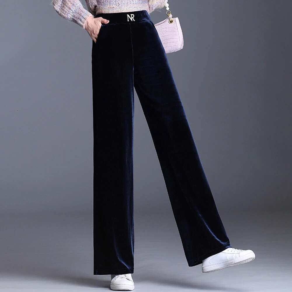 Korean High Elastic Waist Women's Harlan Pants 2023 Spring And Autumn New Golden Veet Wide Leg Pantsversatile Casualpant