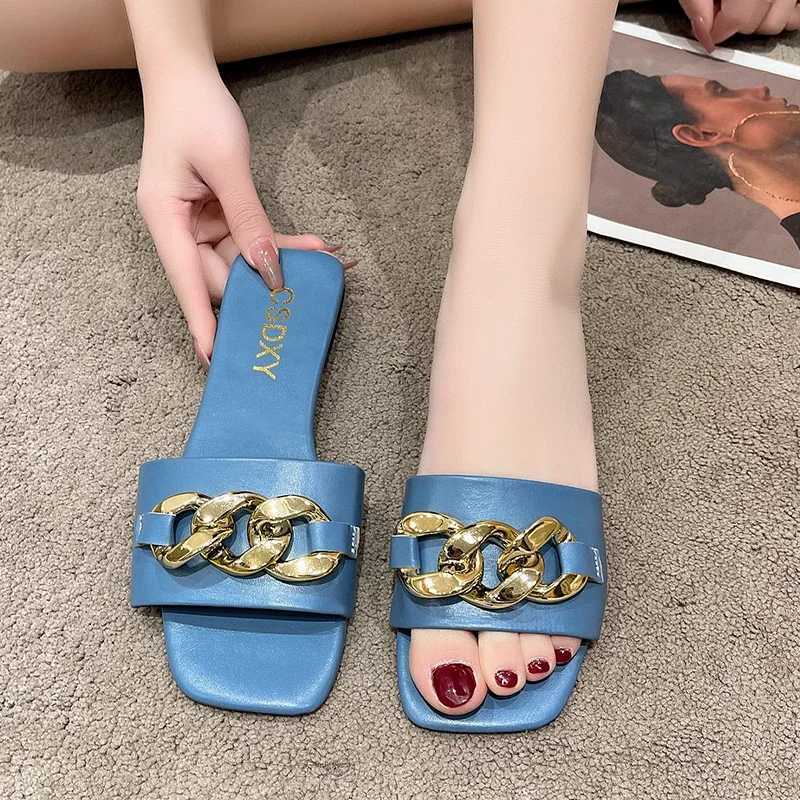 New Chain Wen Slippers Summer Slippers Low Heel Wens Sandals Indoor Bathroom Outdoor Walk Fi Show Plus Size 35-42 Y250306