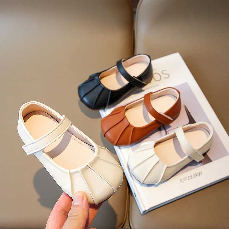 Girls Leather Shoes Spring Autumn New Fashion Lace Pleated Little Fashionable Shallow Mouth Single Flats Baby Casual LoaferT250306