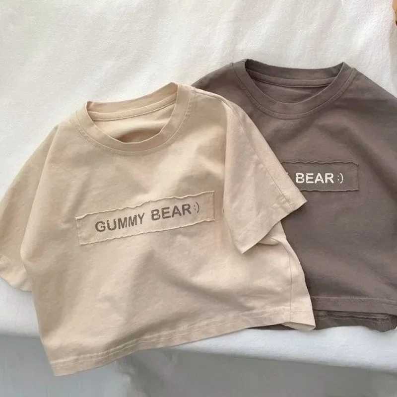 Baby Girls Boys Short Sleeved T-shirt Kids Letter Top Tees Toddler Loose Pullover 2025 Summer 1 To 8Yrs Childrens ClothingT250306