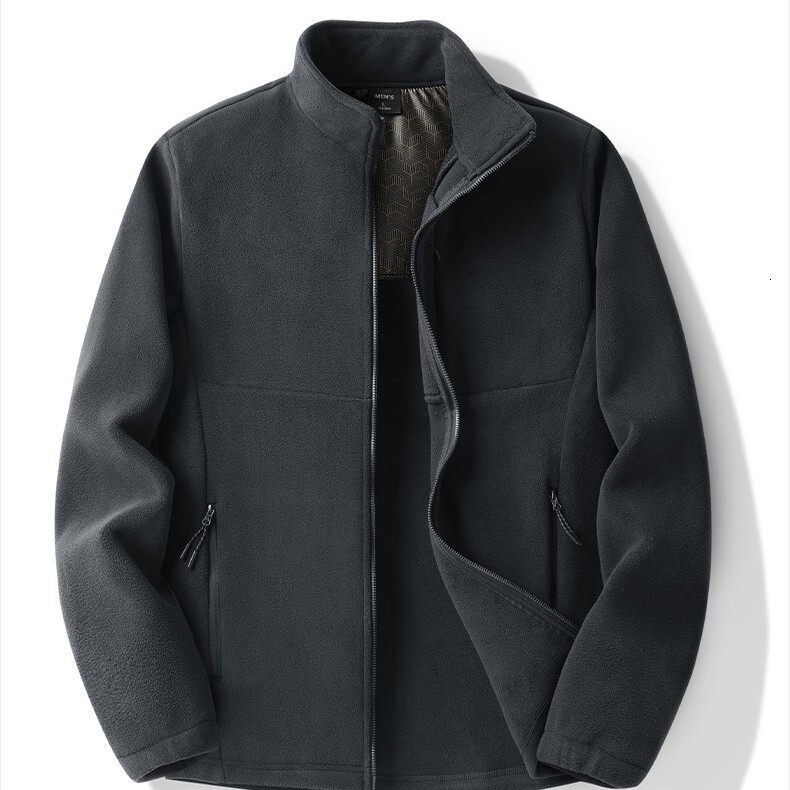 Outdoor windbreaker, loose fitting couple simple solid color fleece warm jacket, trendy clothing for autumn and winter