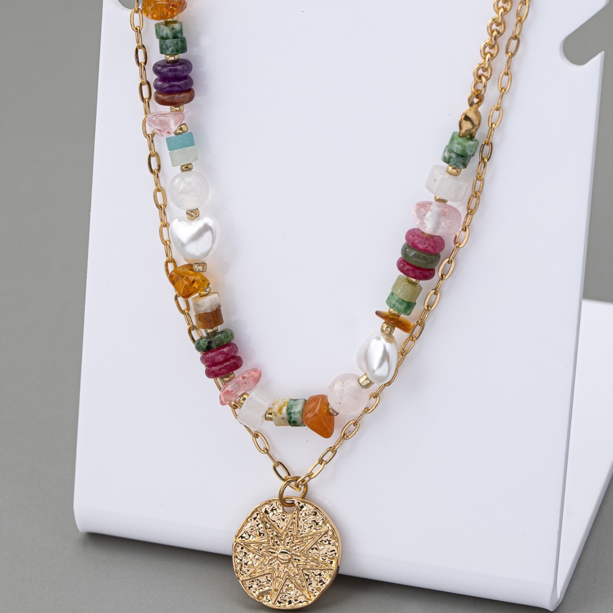 Fashion Personality Simple Double Chain Necklace With Beaded Double Chain Necklace With High Sense Clavicle Chain Women's Jewelry