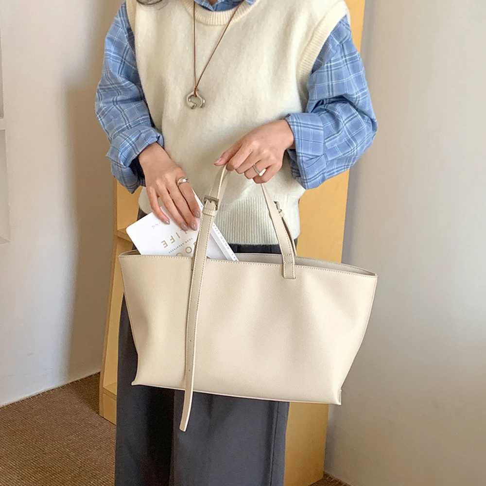 Premium Texture Large Capacity Tote Bag Wen Korean Style Cmuting Shoder Bags Soft Leather Lady Hand-held Totes Pack Y250305