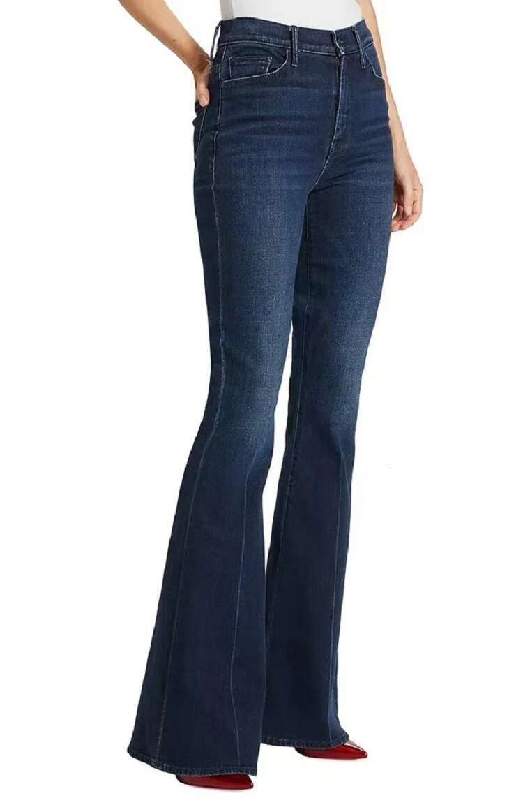 2024 Spring New High Waist Dark Blue Mide Slim Fit Flared Denim Women's Pants Trousers