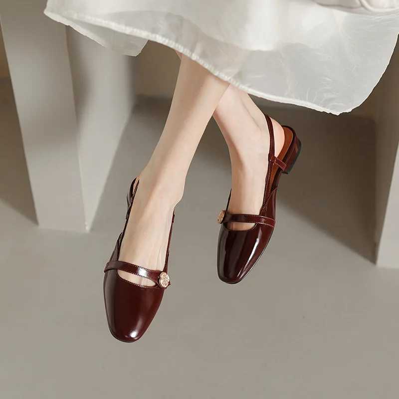Beige high-heeled sandals with closed toe 2025 Wens all horse Mary Jane black block Cfort low new open girls summer PU Bu Y250306