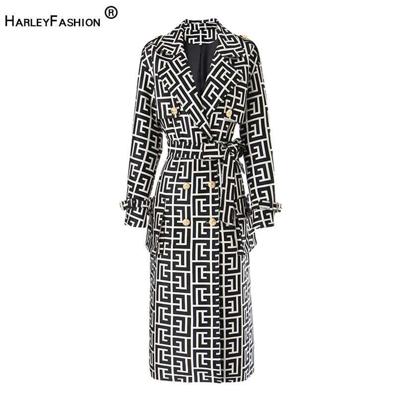 Harleyfashion Trendy Top Quality Loose Design Texture Autumn Winter Long Trench Coats For Women