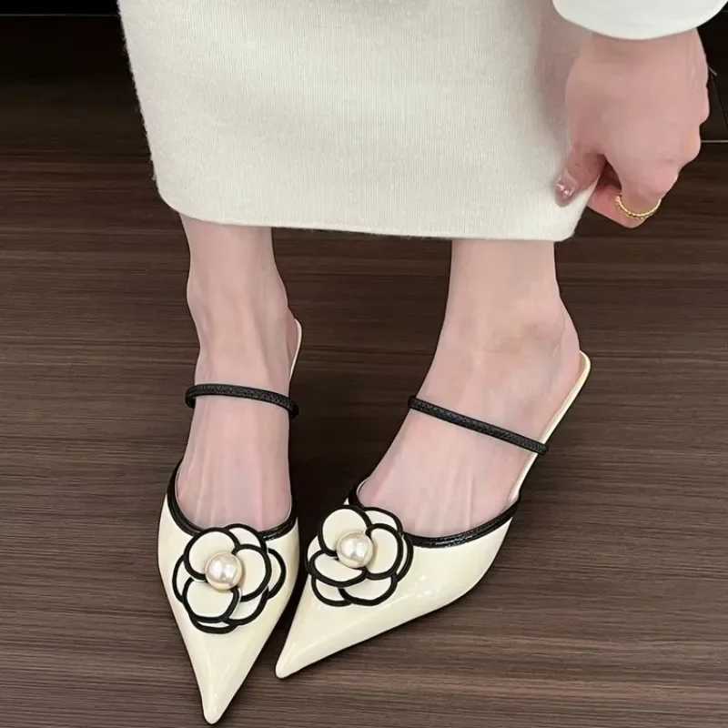 Luxury Pointed Toe H Designer Flower Sandals Fem Elegant And Shallow Me Slippers Shoes Wens Sandals Summer 2025 Y250306