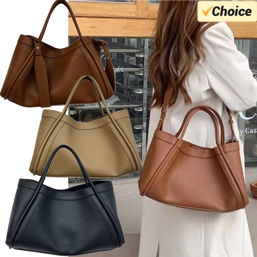 Large Capacity Soft Leather Satchel Classic Solid Color Simple Casual Tote Bags Ladies Single Shoulder Handbag Shopper Bag