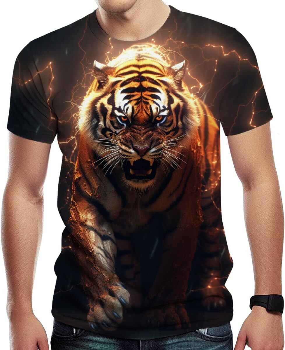 Mens T shirt Mens Casual Short Sleeve T-Shirt Tiger Graphic Funny tee Casual tops summer clothes animal print