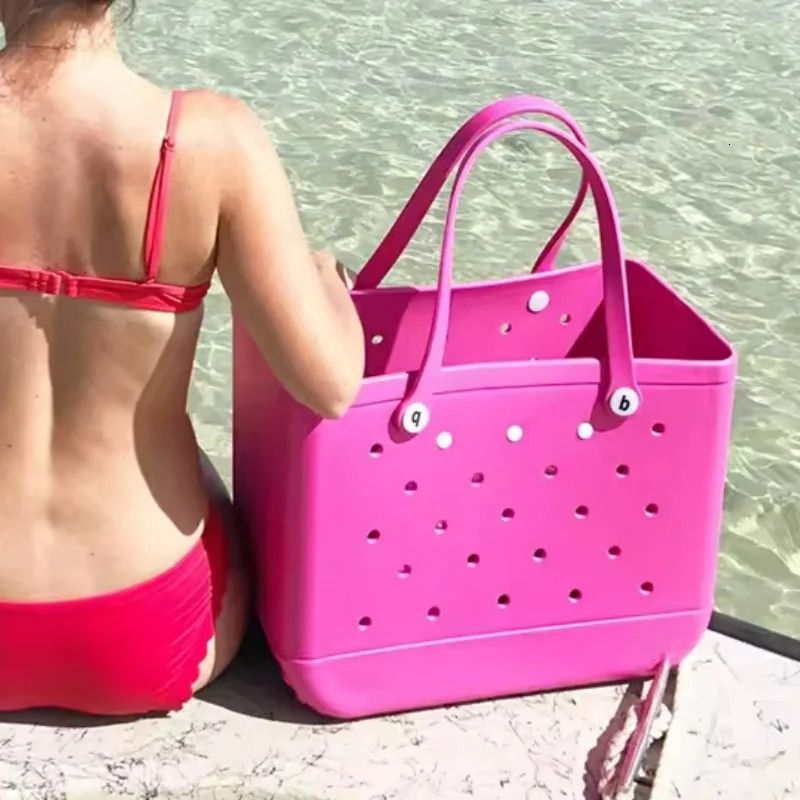 Shopping Bags Waterproof Beach Bag XL Solid Punched Organizer Basket Summer Outdoor Water Park Handbags Large Women's Totes