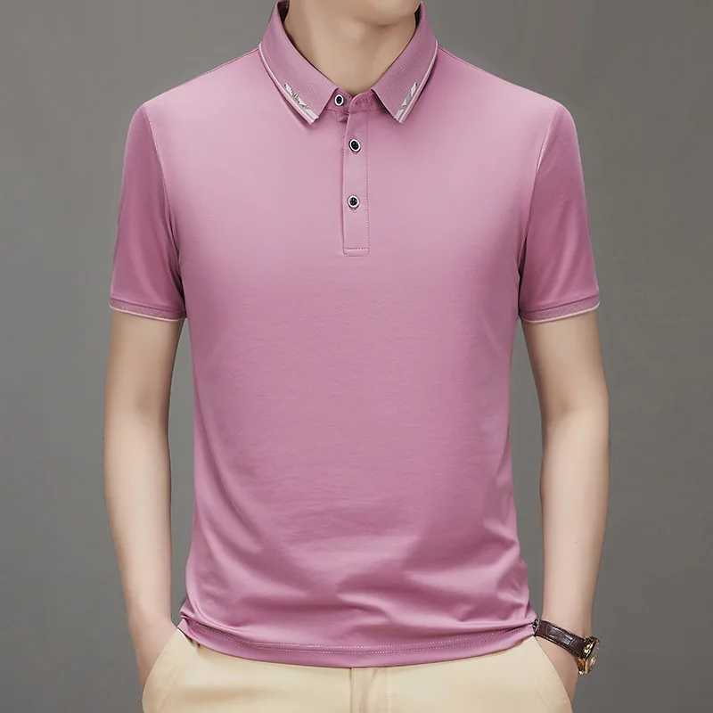 2025 Summer New Style Mens Middle-aged and Young Lapels with Mulberry Silk Fashion Casual Short-sleeved T-shirt POLO Shirt X250306