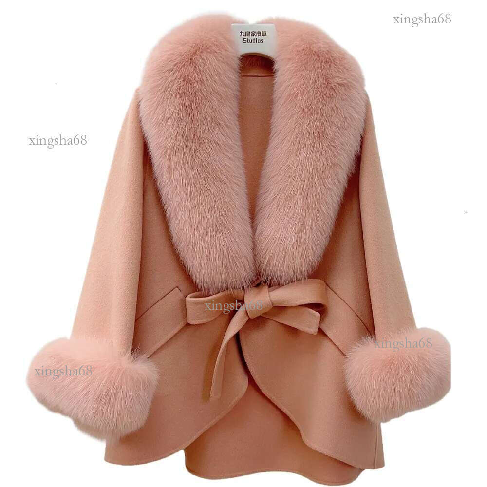 2023 Winter New Mid-Length Slimming Cape Fox Fur Wool Double Sided Cotton Cashmere Coat For W