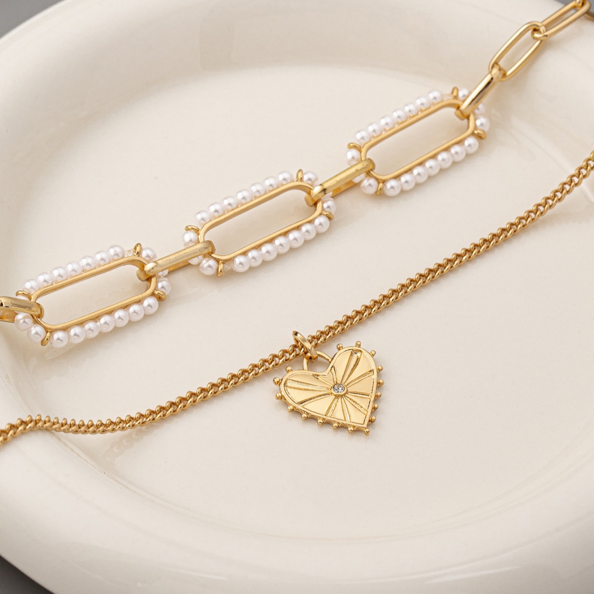 Ins Style Pearl Love Pendant Necklace Women's Fashion Trend Multi-layer Collarbone Chain Jewelry