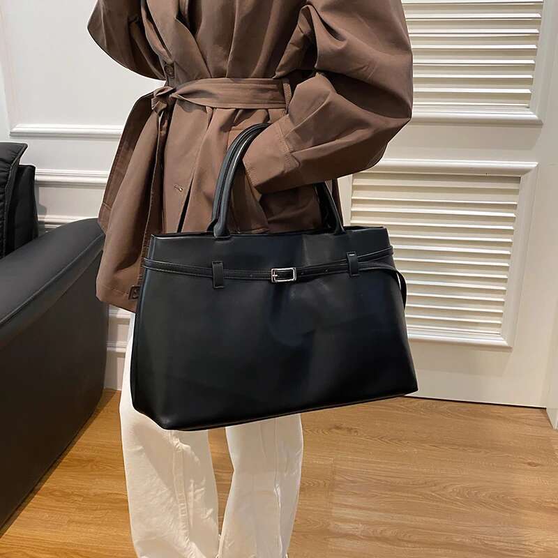 Large Size Bury Color Top-Handle Bags For Women Belt Buckle Design Big Capacity Shopping Totes 2024 Designer Handbags