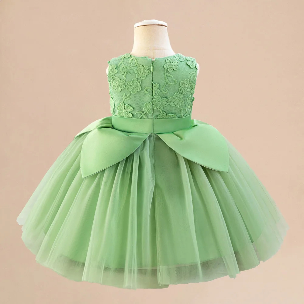 Toddler Girls Green Party Dress Princess Evening Sleeveless Gown Girls Fly Sleeves Bow 1-5Y Birthday Weddings Gown Summer Dress 250305