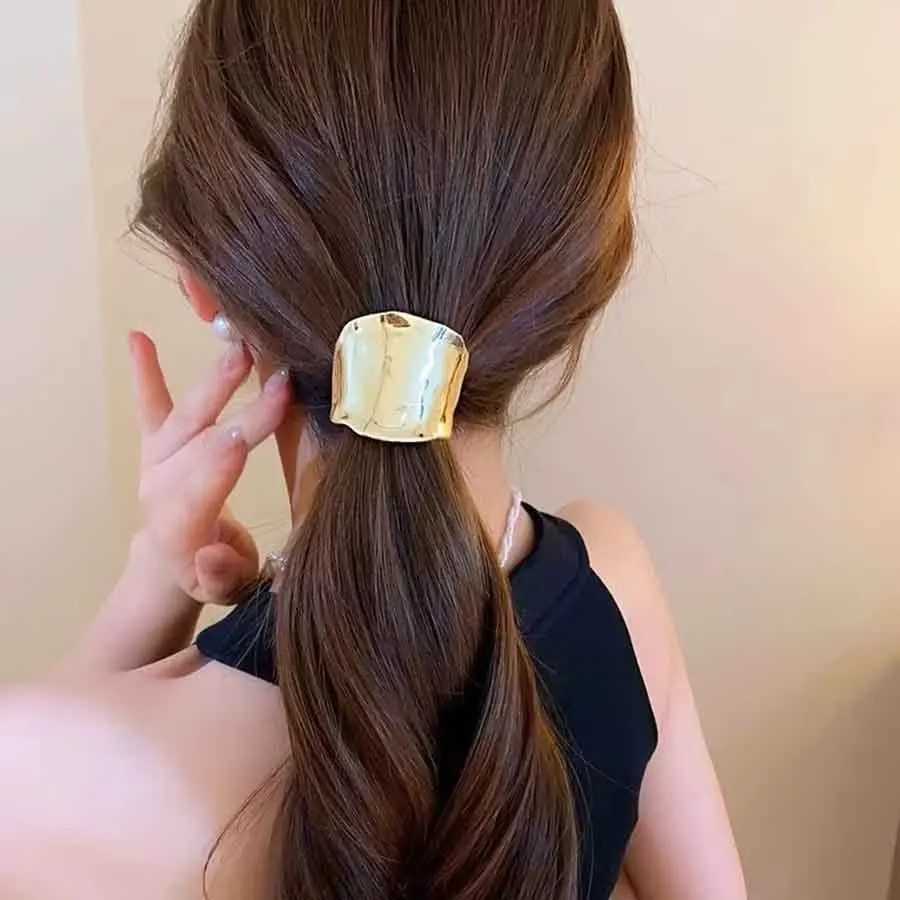 Retro metal shiny surface smooth hair loop fashionable personality hair loop punk wild hair rope hair accessory X250306