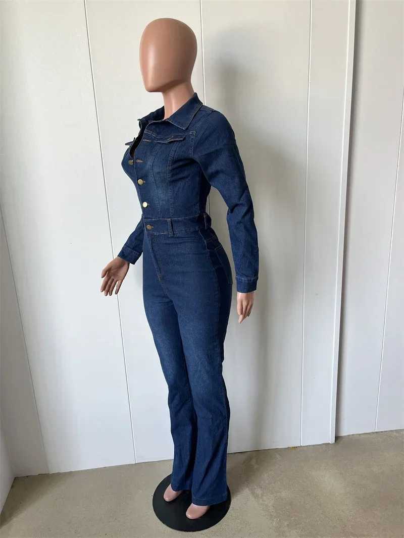 Strtwear Jeans Jumpsuits Autumn Clothes Women 2024 Full Sve Flare Pants Denim Rompers Playsuits One Pieces Overalls Outfit W250306 - view 6