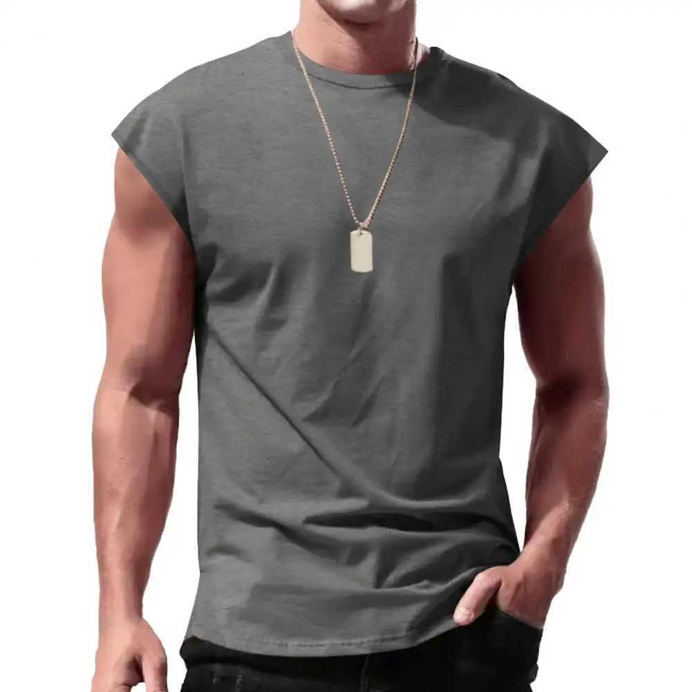 Men Sleeveless Solid Vest Tops Casual Sports Fitness Gym Muscle Tee Tank T-Shirt Solid Color Round Neck Pullover Tank TopsT250318