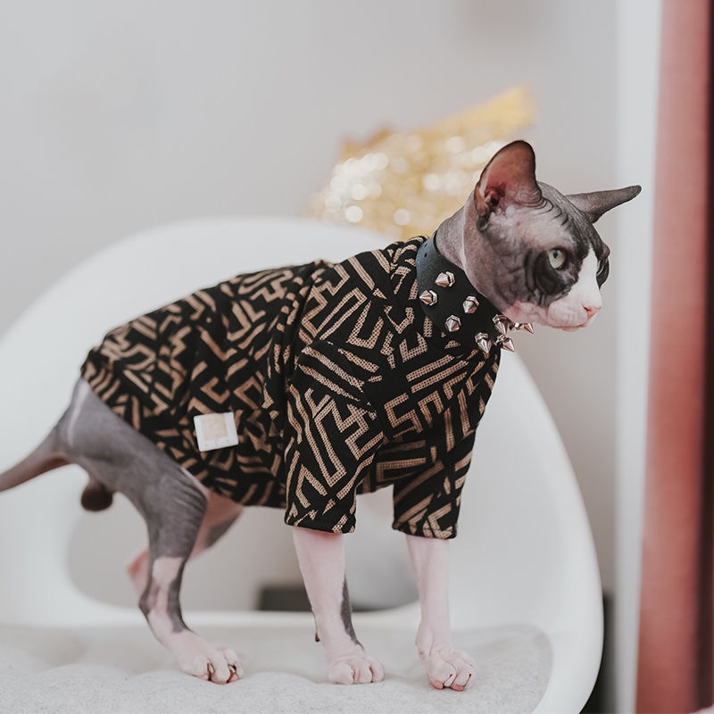 Designer Style Sphynx Hairless Cat Fashion Breathable Summer Cotton Shirts Pet Clothes,Round Collar Vest Kitten Shirts, Hairless Cats Apparel XL