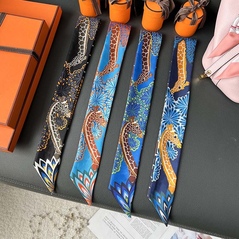 Designer ribbon Meihui Three Goddesses Giraffe Twill Bag Strap Narrow Strip Silk Ribbon Versatile Small Scarf H