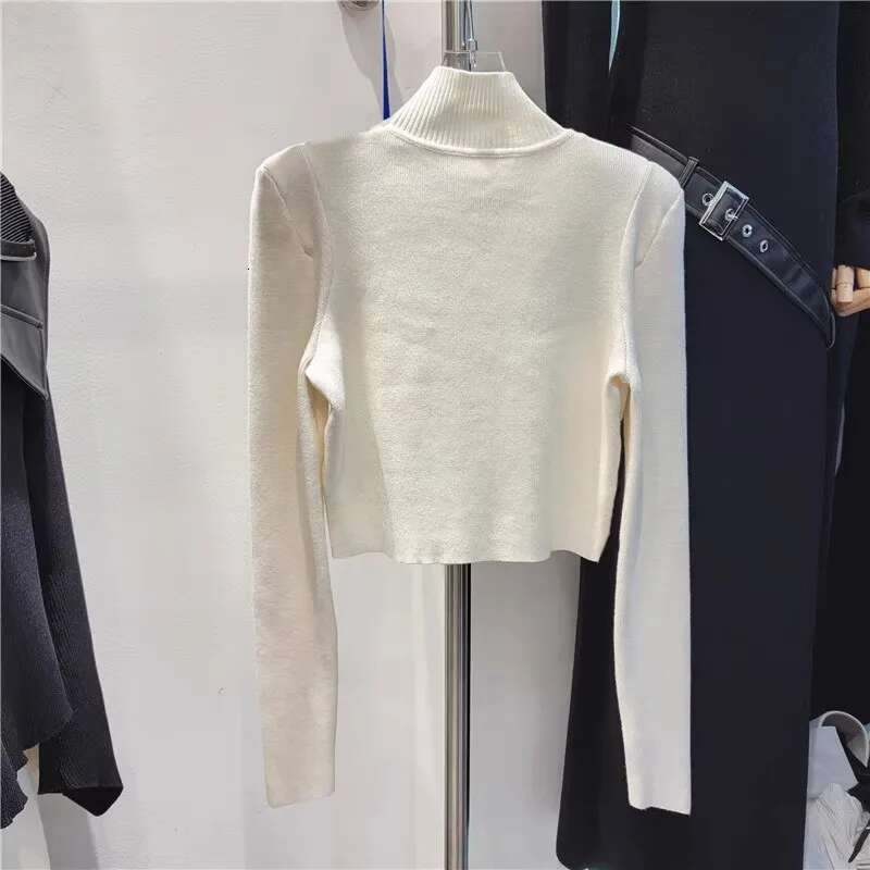 2025 Autumn Winter New Fashion Design Belt Buckle Slim Fit Knitted Tops For Women Turtleneck Long Sleeve Sweater