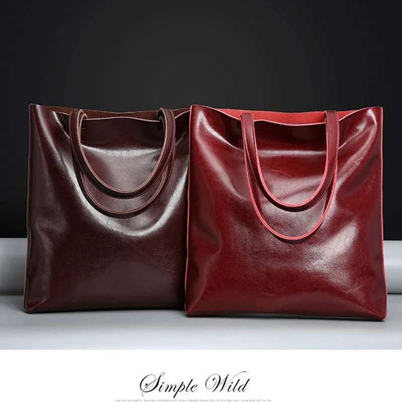 Winter Genuine Leather Shoulder Big Ladies Handbags Brand Black Vintage Female Large Hand Bags For Women